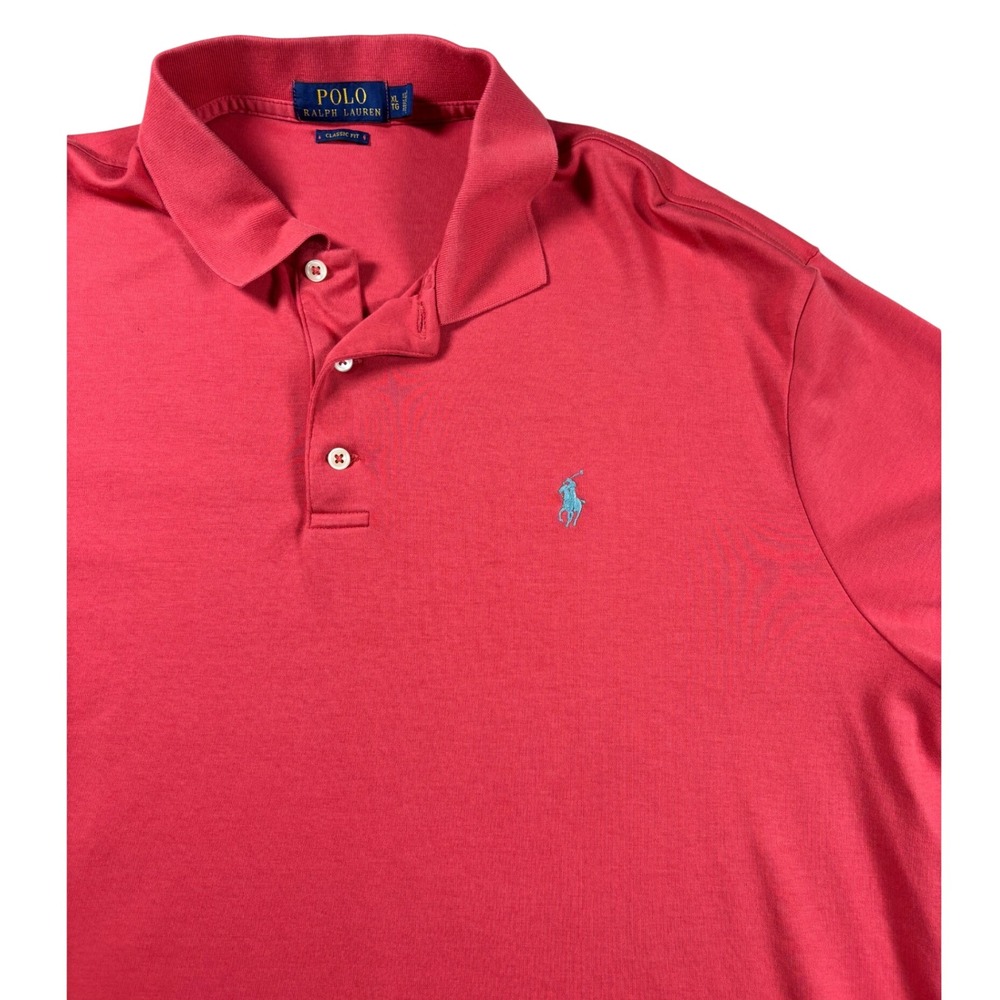 Polo Ralph Lauren Mens XL Classic Fit Short Sleeve Polo Shirt Red Blue Pony Logo